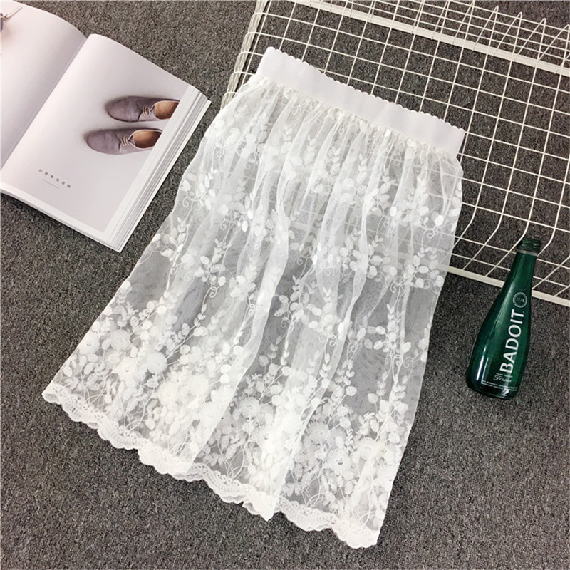 ペチコート 花柄刺繍レースペチコート 膝丈タイプ