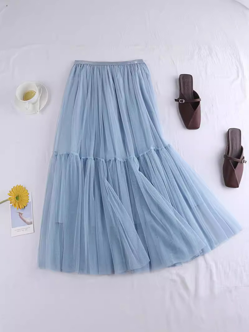ペチコート スカート　繊細チュールプリーツ切替ティアード