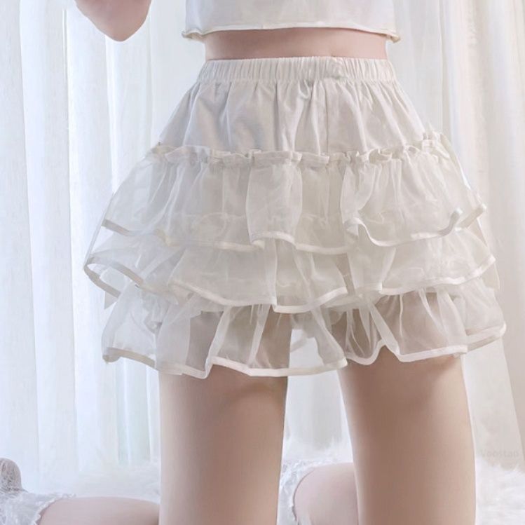 ペチコートキュロット  三段重ねフリルチュール仕様ペチコート