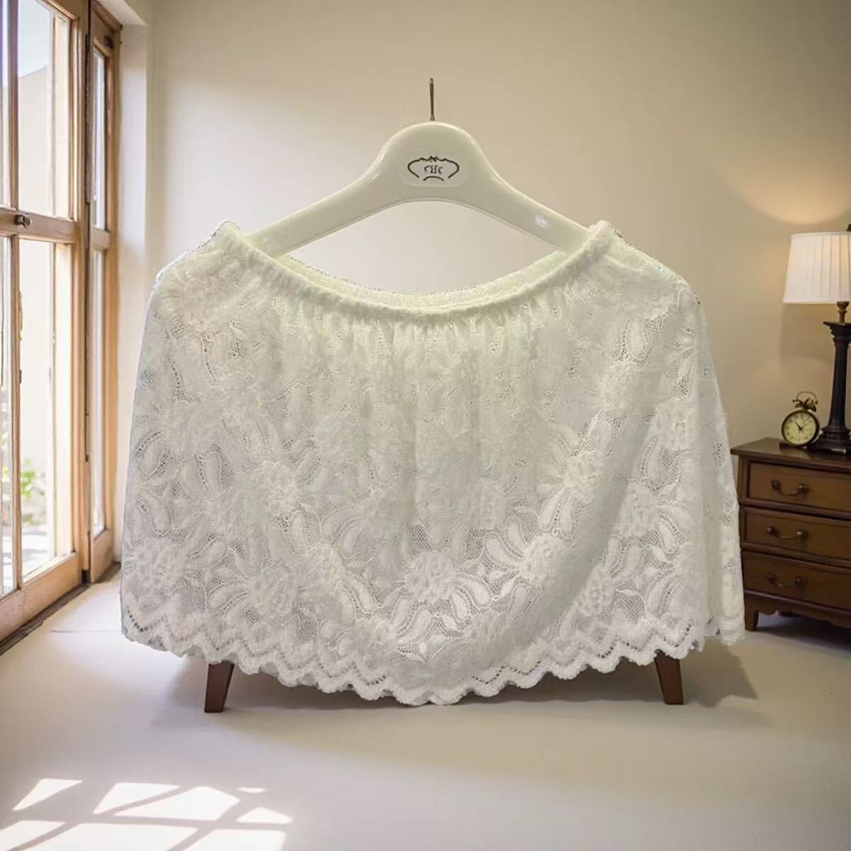 ペチコート 総レース花柄スカラップ裾ペチコート