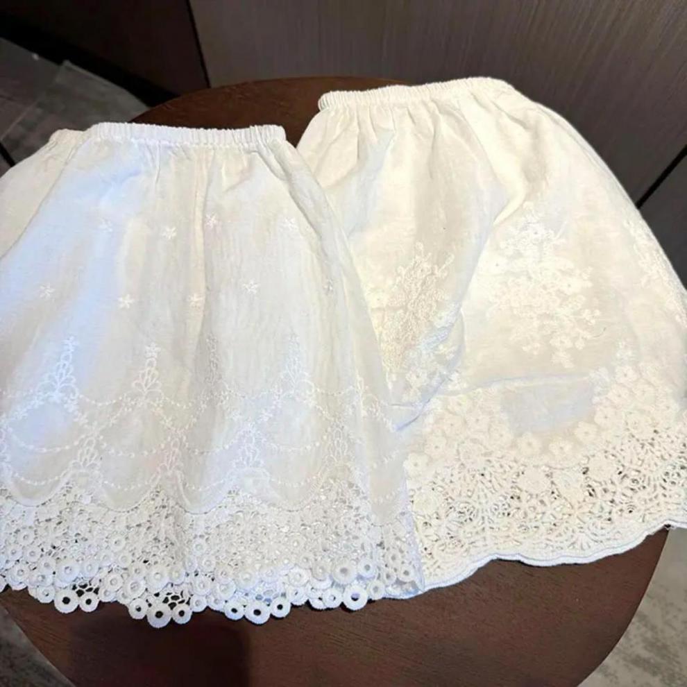 ペチコート 花柄刺繍レース裾フリルペチコートスカート