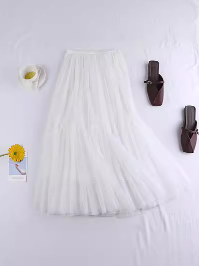 ペチコート スカート　繊細チュールプリーツ切替ティアード