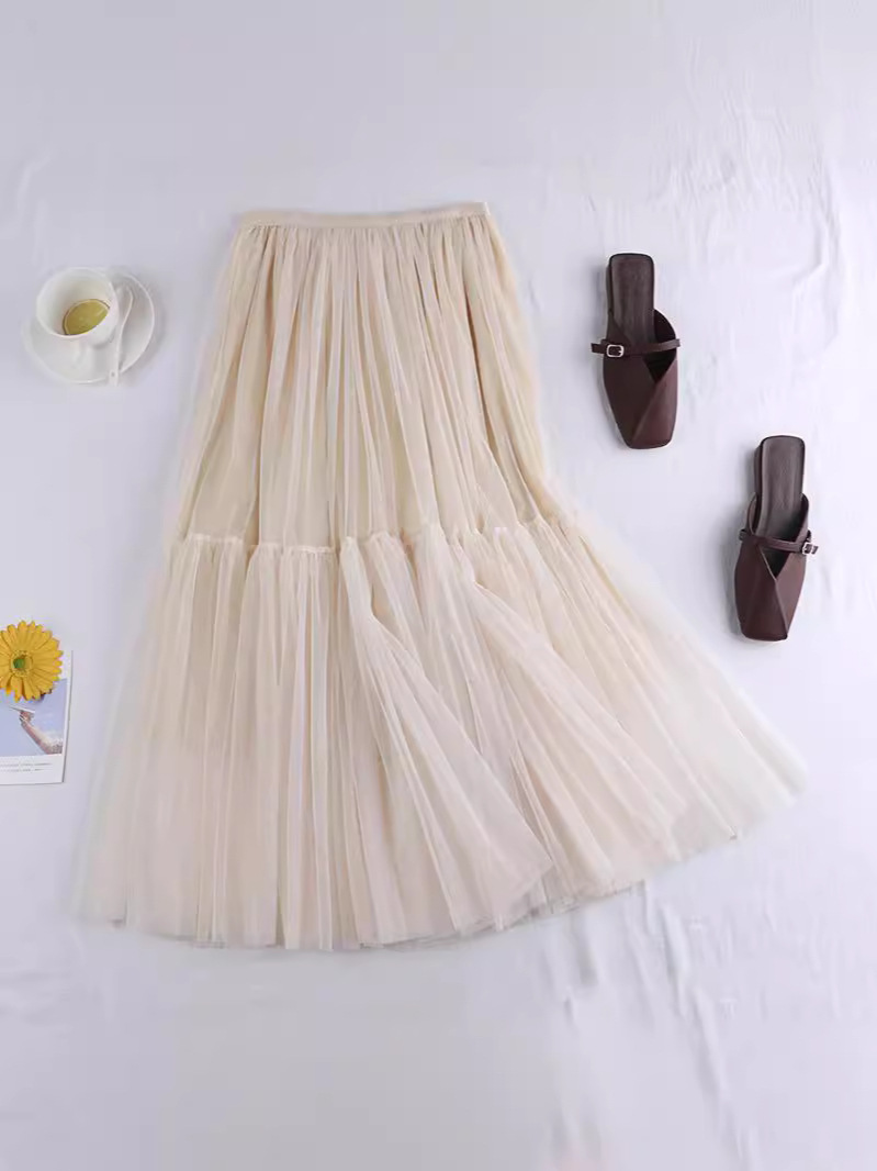 ペチコート スカート　繊細チュールプリーツ切替ティアード