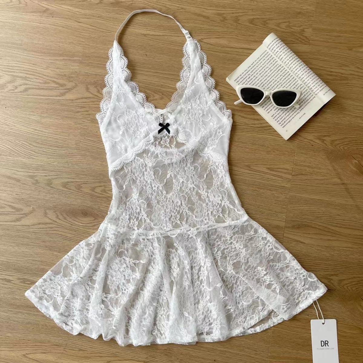 ペチコート 花柄総レース裾広がり蝶結び付きペチコート