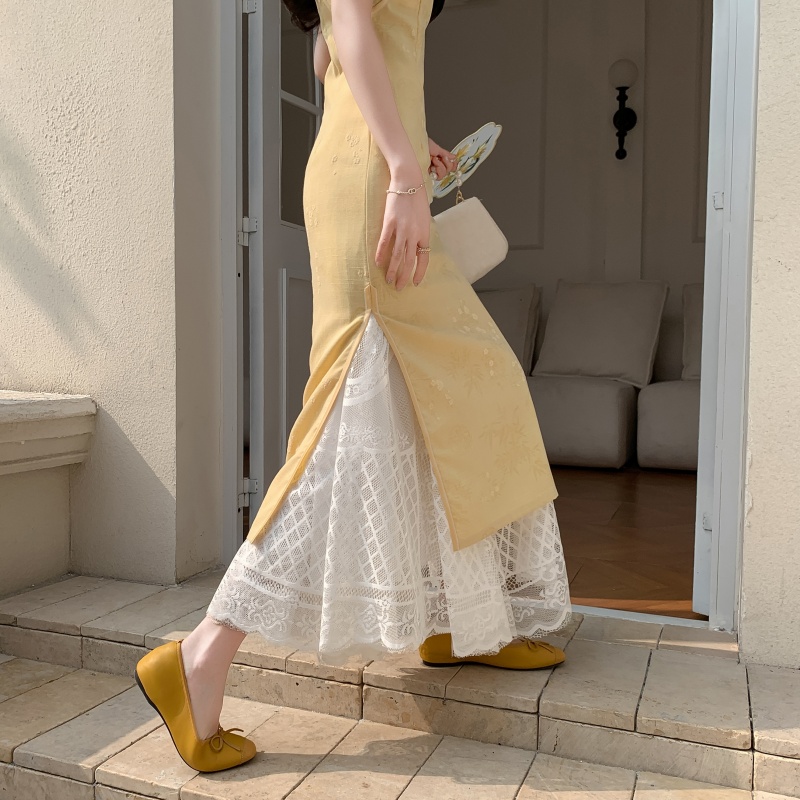 ペチコート 優美な菱模様レース裾ペチコート