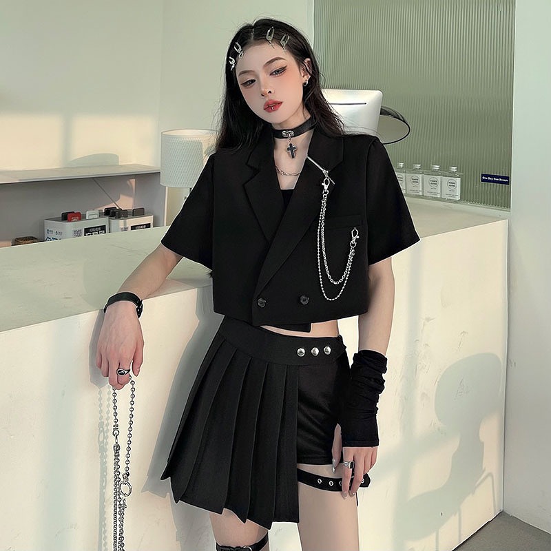 プリーツペチコートキュロット黒レザーベルト付き