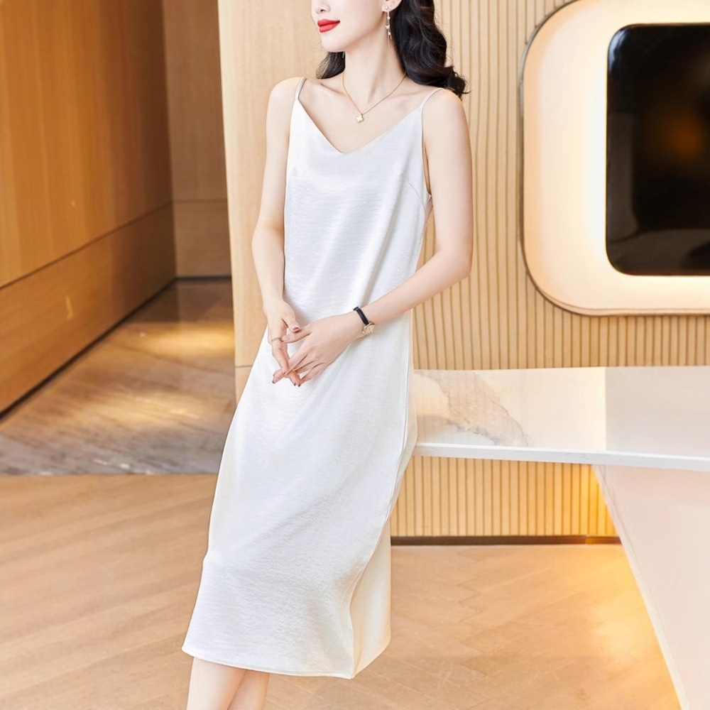 ペチコート ワンピース サテン調光沢キャミソール