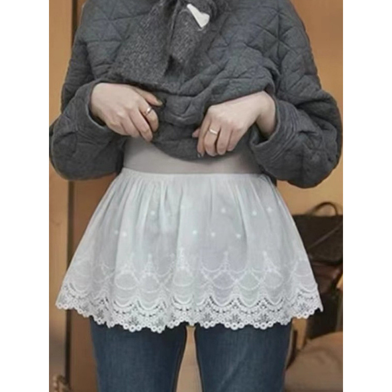 ペチコート 花柄刺繍レース裾フリルペチコートスカート