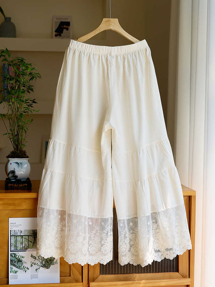 ペチコート 花刺繍裾レースペチコートパンツ