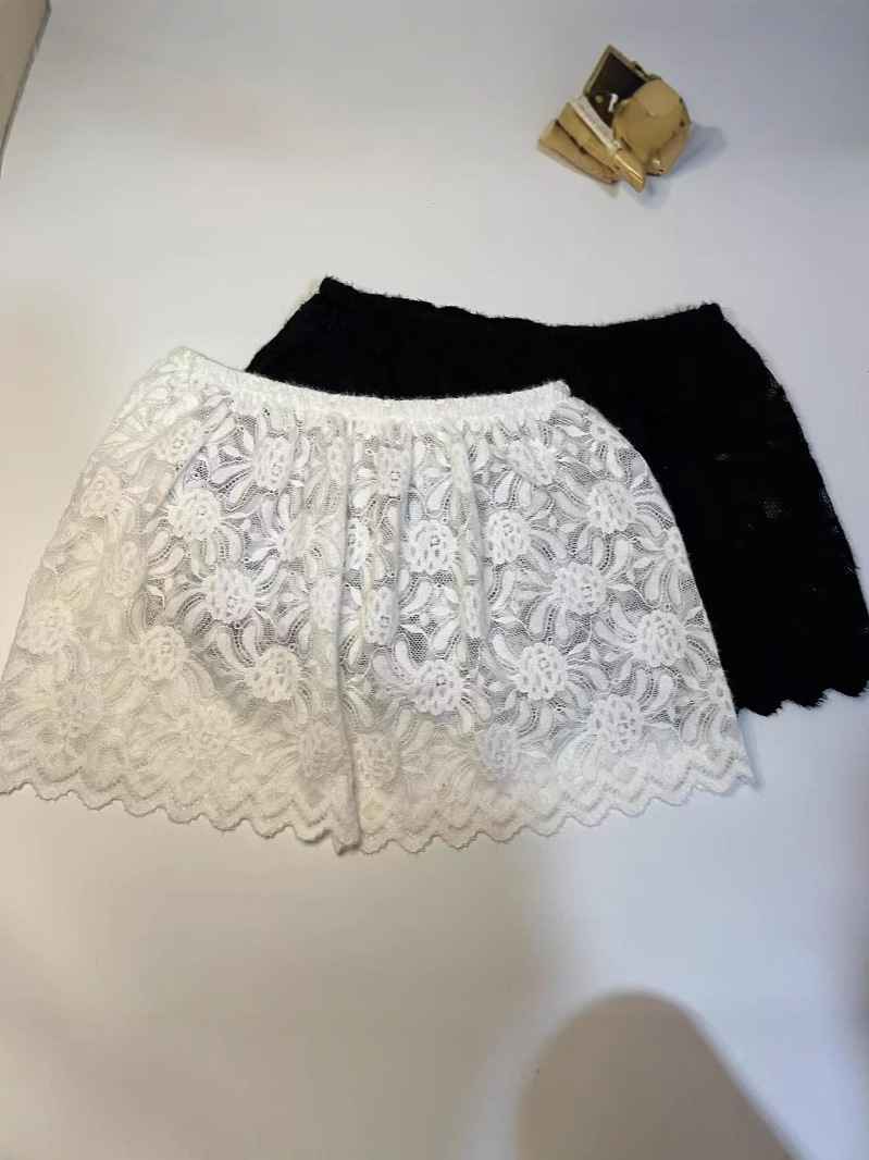 ペチコート 総レース花柄スカラップ裾ペチコート
