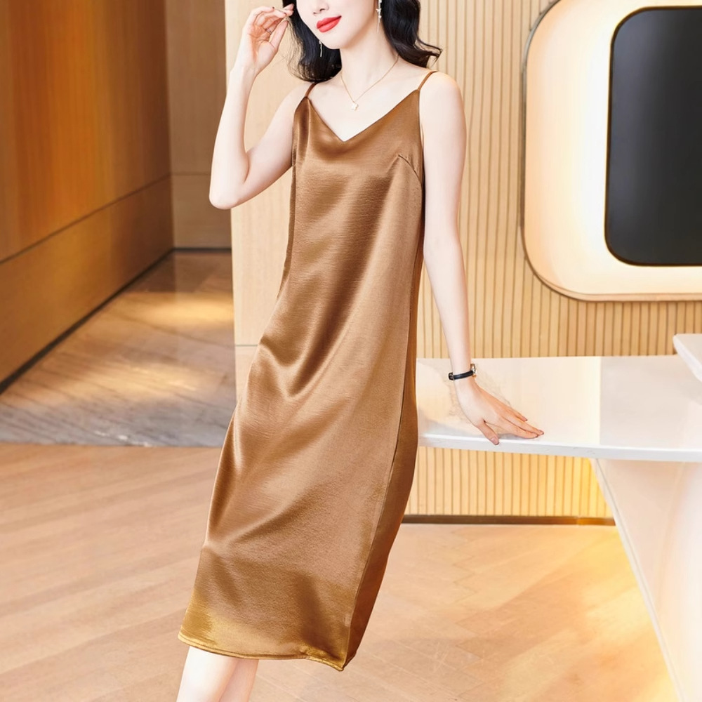 ペチコート ワンピース サテン調光沢キャミソール