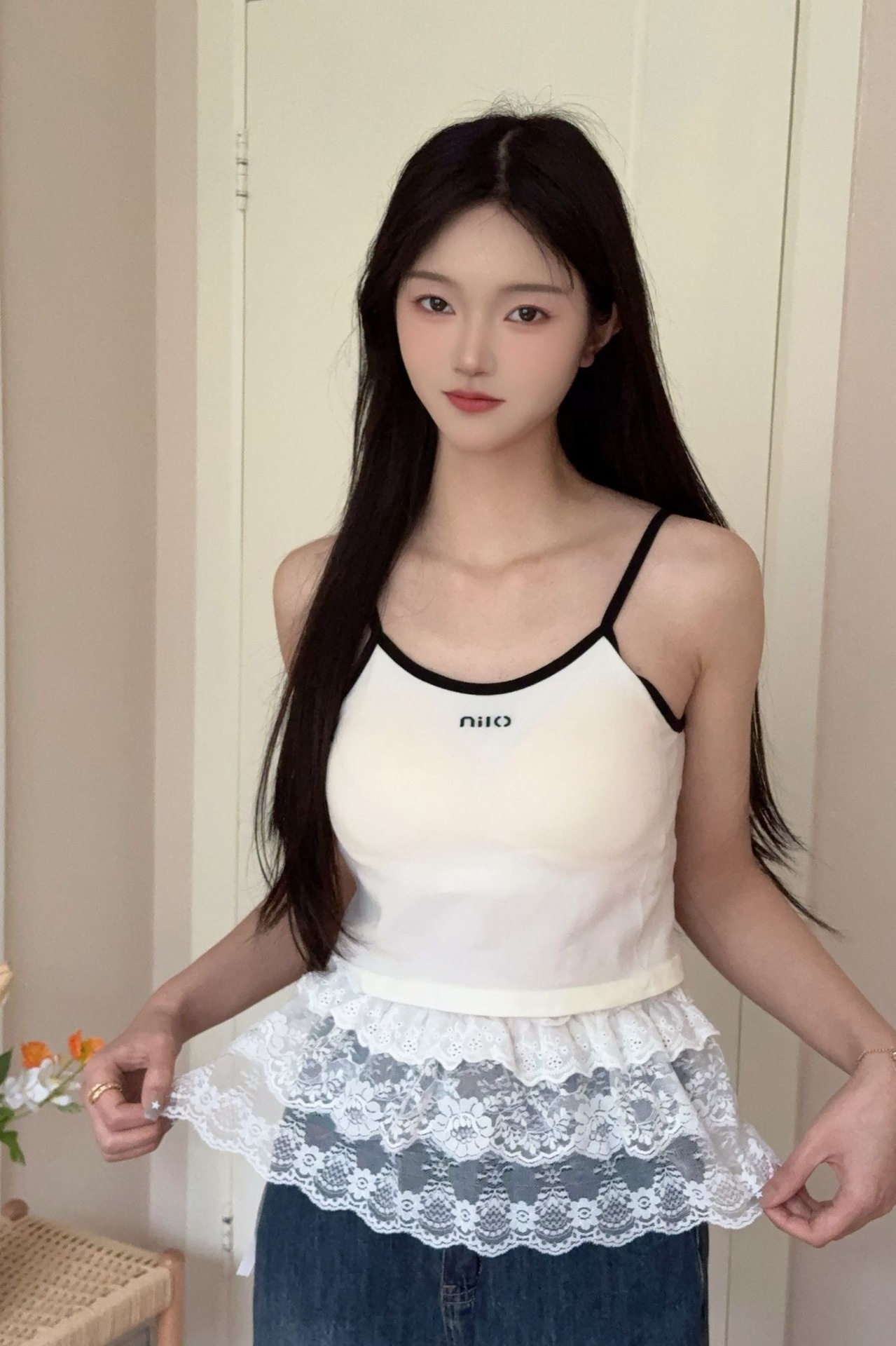 ペチコート レース 花柄総フリル付き