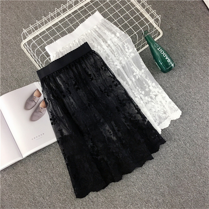 ペチコート 花柄刺繍レースペチコート 膝丈タイプ