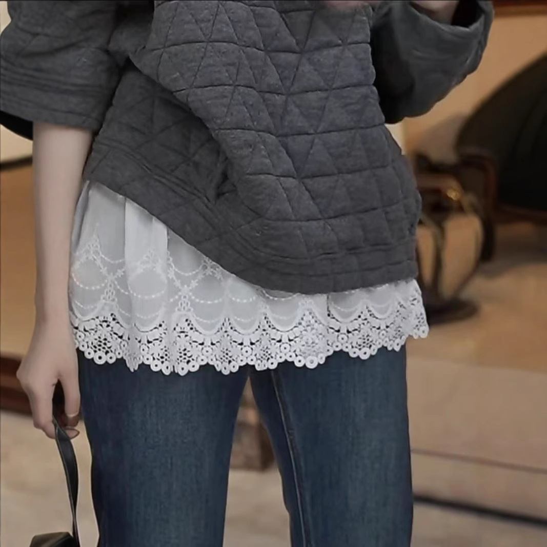 ペチコート 花柄刺繍レース裾ゴムウエストペチコートスカート