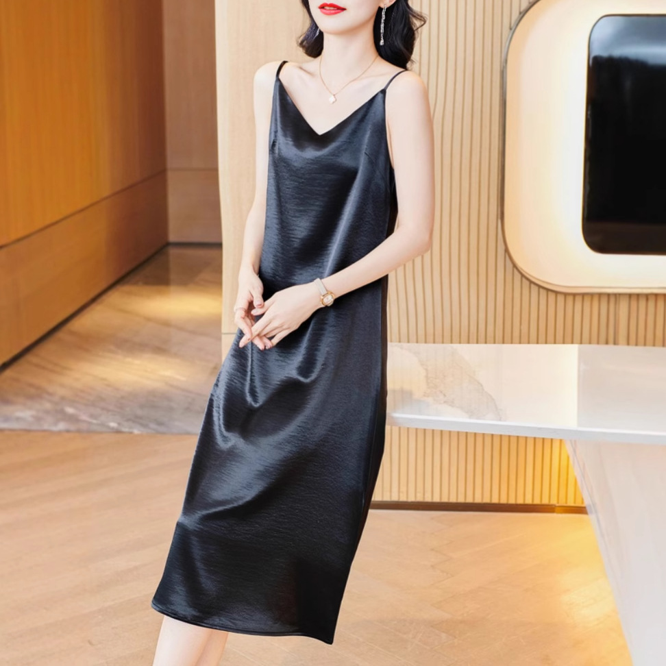 ペチコート ワンピース サテン調光沢キャミソール