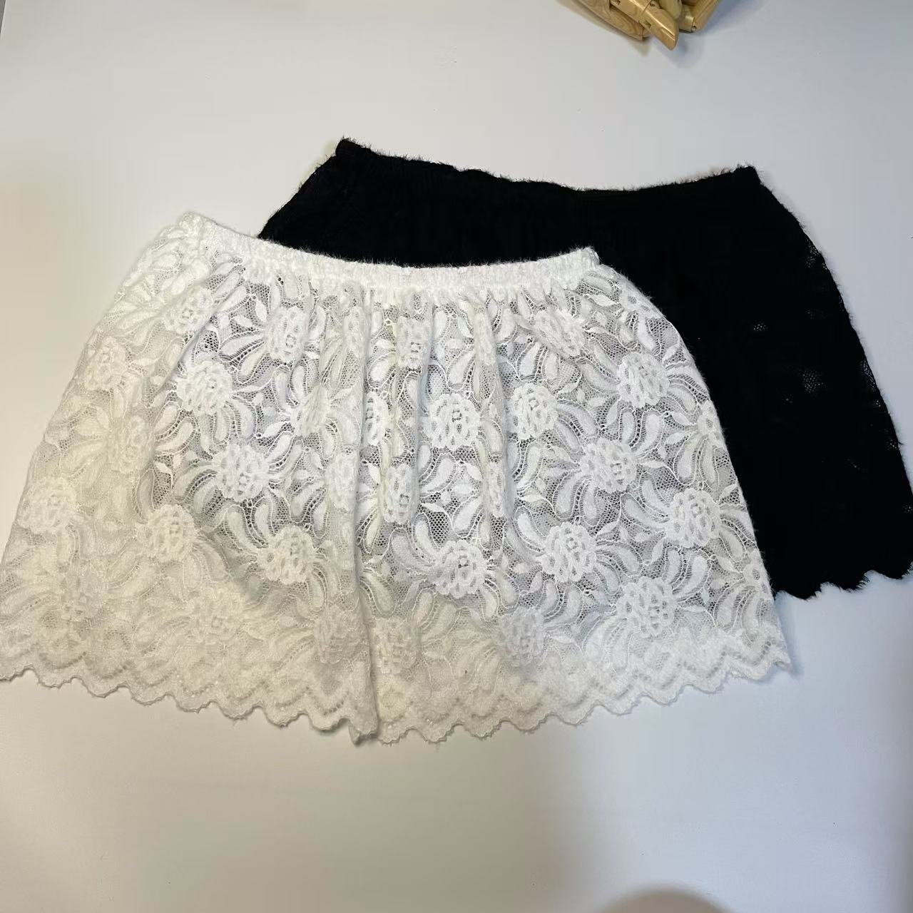 ペチコート 総レース花柄スカラップ裾ペチコート