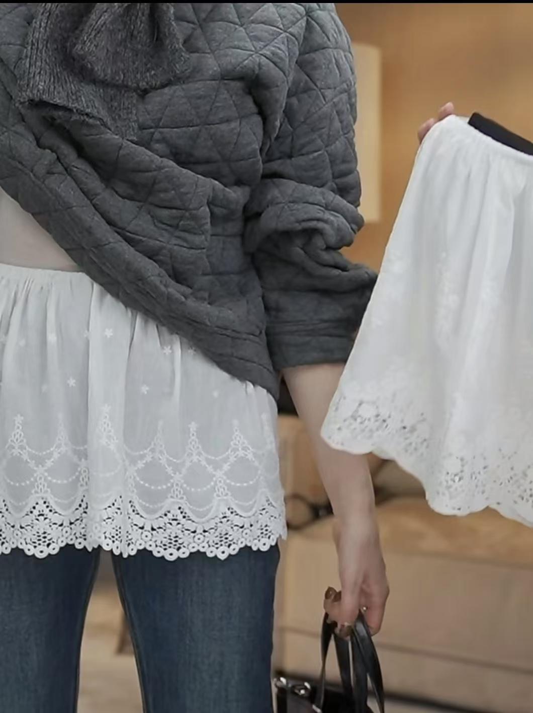 ペチコート 花柄刺繍レース裾ゴムウエストペチコートスカート