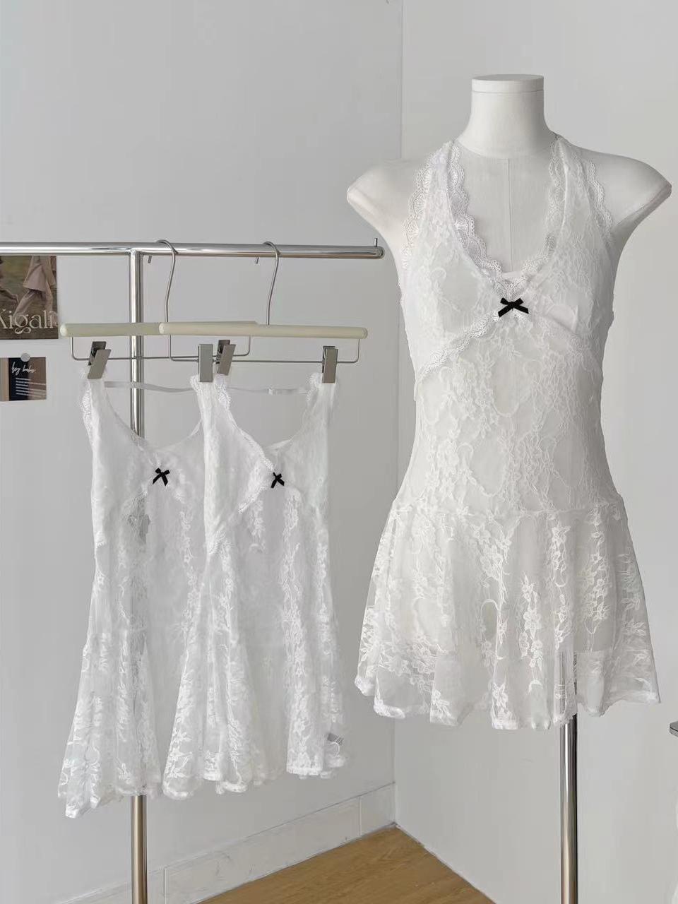 ペチコート 花柄総レース裾広がり蝶結び付きペチコート