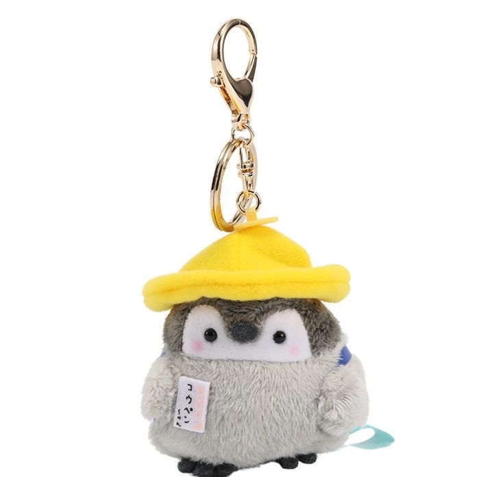 ペンギングッズ・ペンギンぬいぐるみ コウテイペンギン麦わら帽子キーホルダー