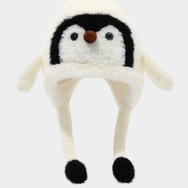 ペンギンもこもこ耳当て付き帽子
