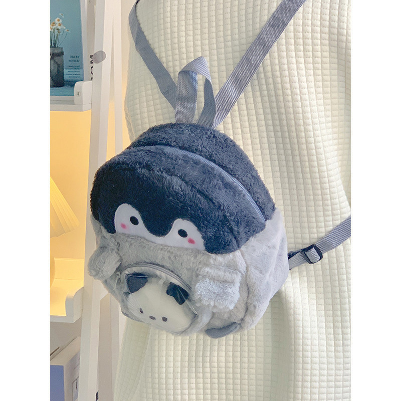 ペンギングッズ・ペンギンぬいぐるみ ペンギンぬいぐるみリュック 立体ふわもこショルダーバッグ