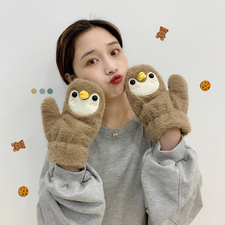 ペンギングッズ・ペンギンぬいぐるみ ふわふわペンギン手袋 もこもこ防寒ミトン