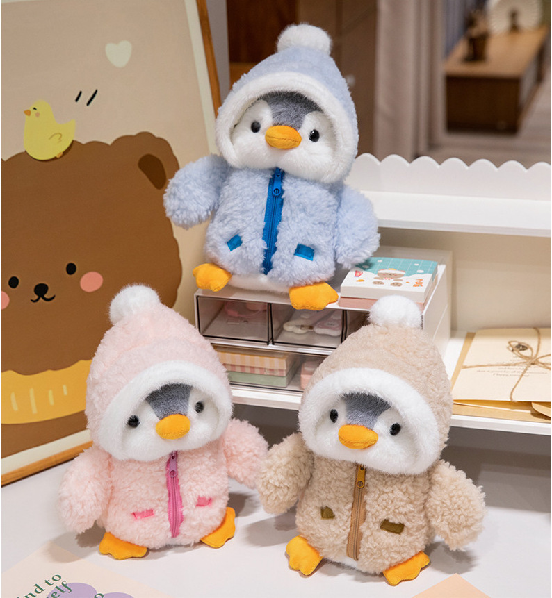 ペンギングッズ・ペンギンぬいぐるみ もこもこパーカー姿のペンギン赤ちゃんぬいぐるみ