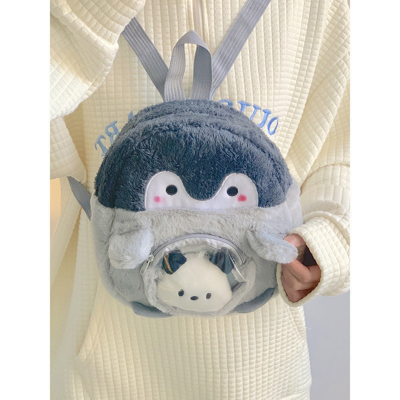 ペンギングッズ・ペンギンぬいぐるみ ペンギンぬいぐるみリュック 立体ふわもこショルダーバッグ