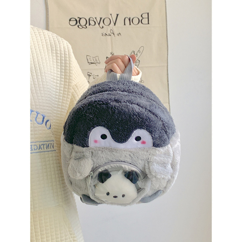 ペンギングッズ・ペンギンぬいぐるみ ペンギンぬいぐるみリュック 立体ふわもこショルダーバッグ