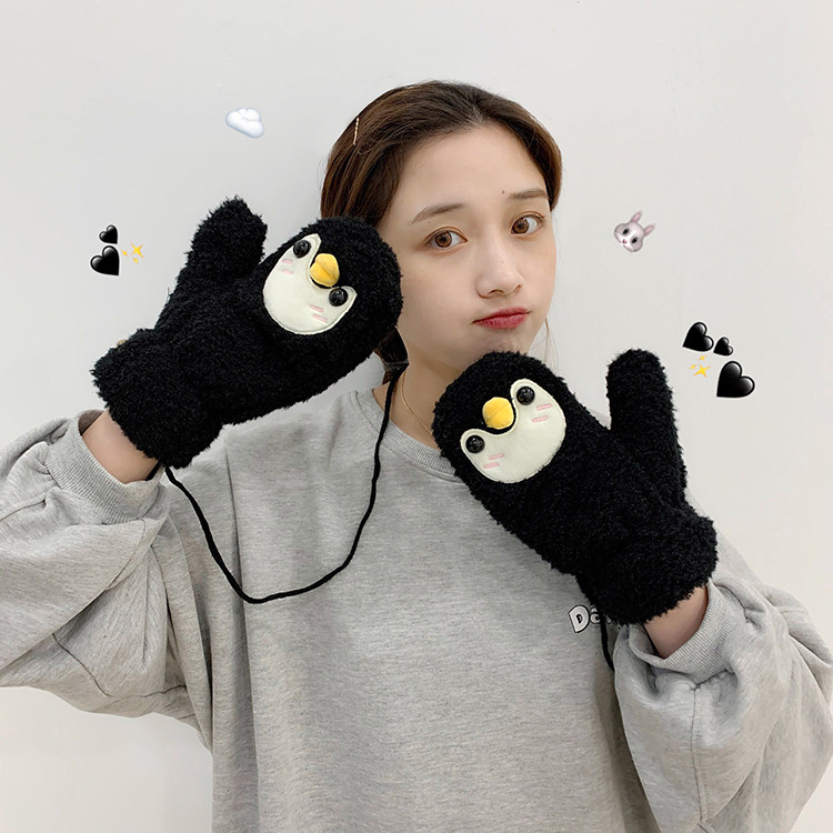 ペンギングッズ・ペンギンぬいぐるみ ふわふわペンギン手袋 もこもこ防寒ミトン