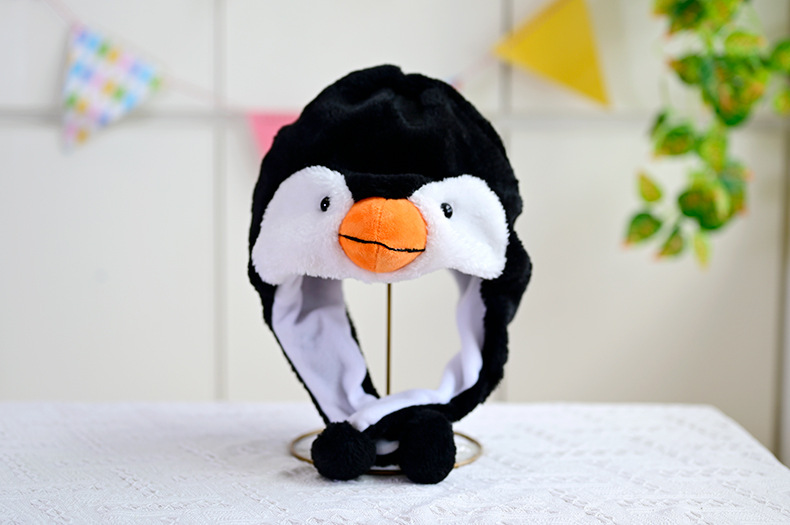 ペンギングッズ・ペンギンぬいぐるみ もこもこペンギンフェイスかぶり帽子