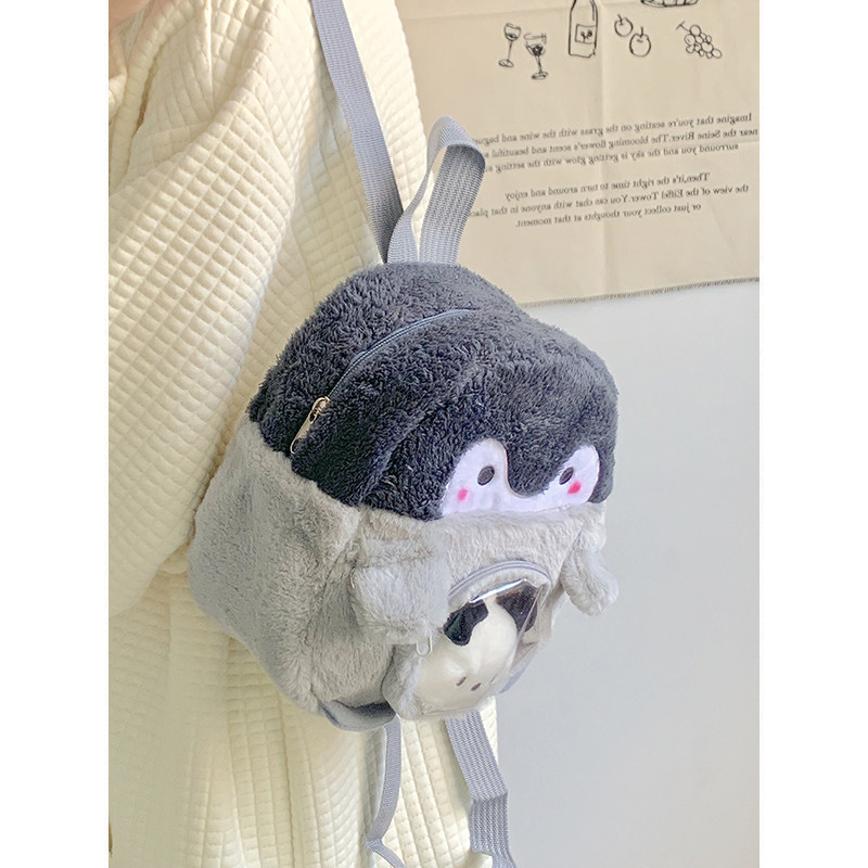 ペンギングッズ・ペンギンぬいぐるみ ペンギンぬいぐるみリュック 立体ふわもこショルダーバッグ
