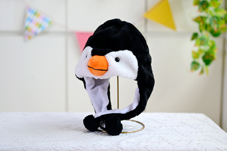 ペンギングッズ・ペンギンぬいぐるみ もこもこペンギンフェイスかぶり帽子