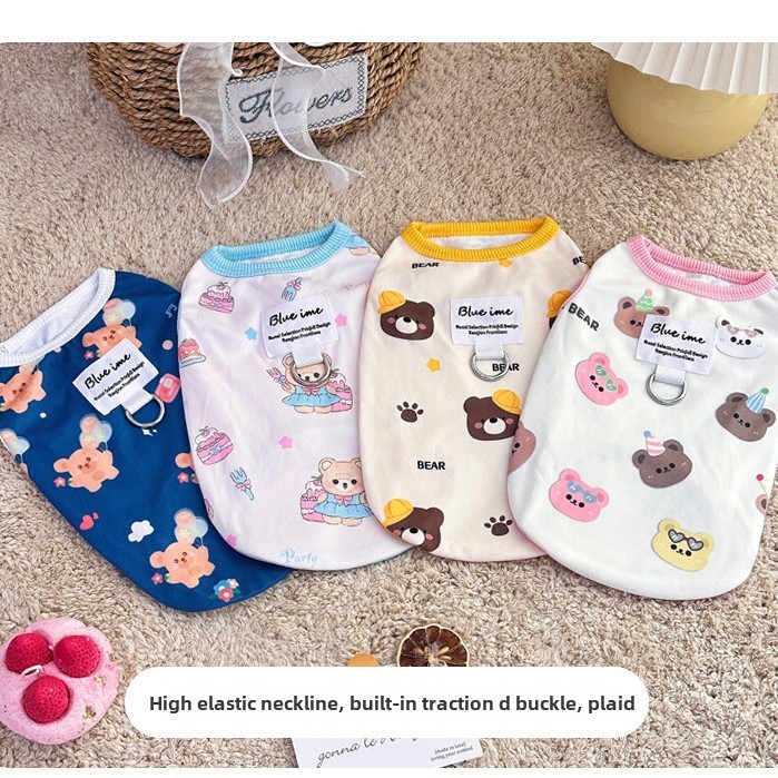 犬服 くまさん総柄プリント背中留め犬用トレーナー