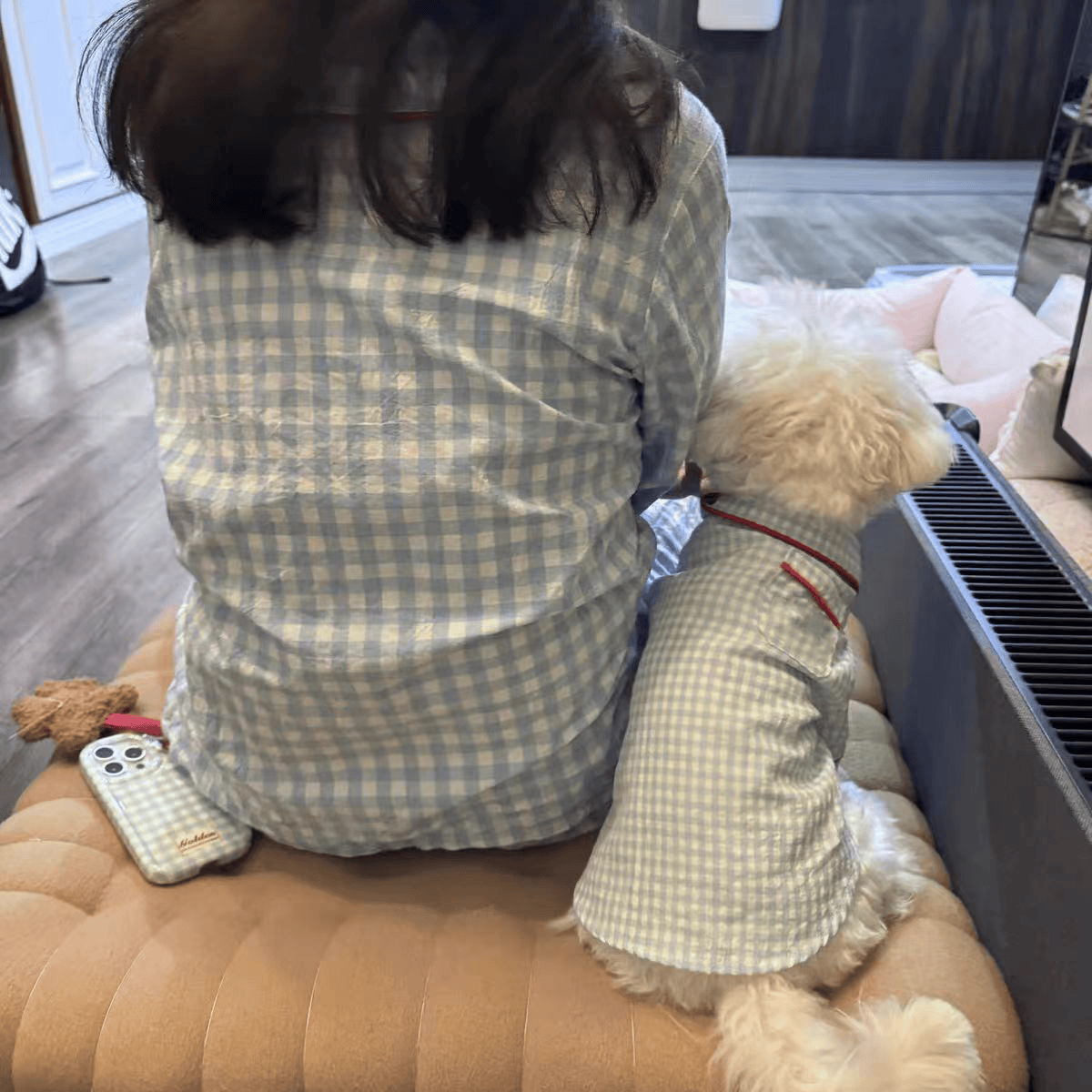 犬服 親子おそろい格子柄パジャマ