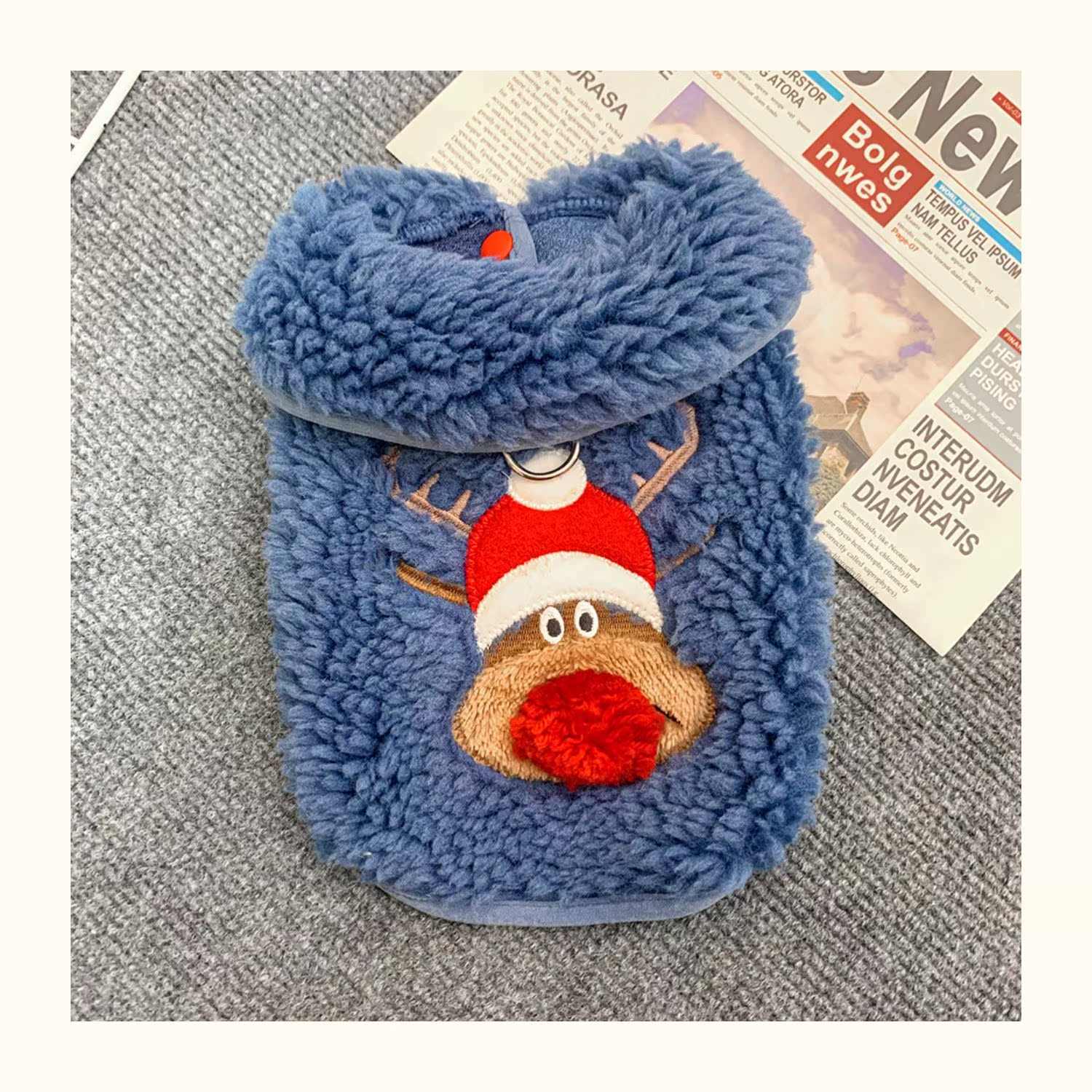 犬服 聖夜のトナカイ刺繍もこもこボアトレーナー