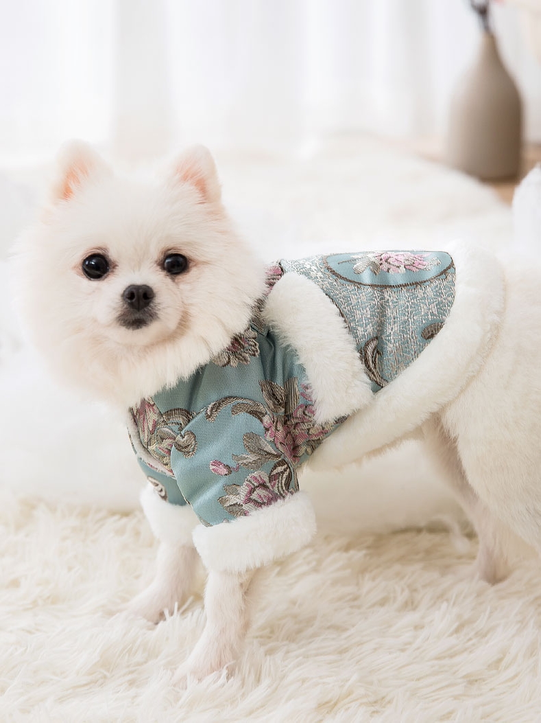 犬服 宮廷風ジャガード刺繍入りファー付き犬用ベスト