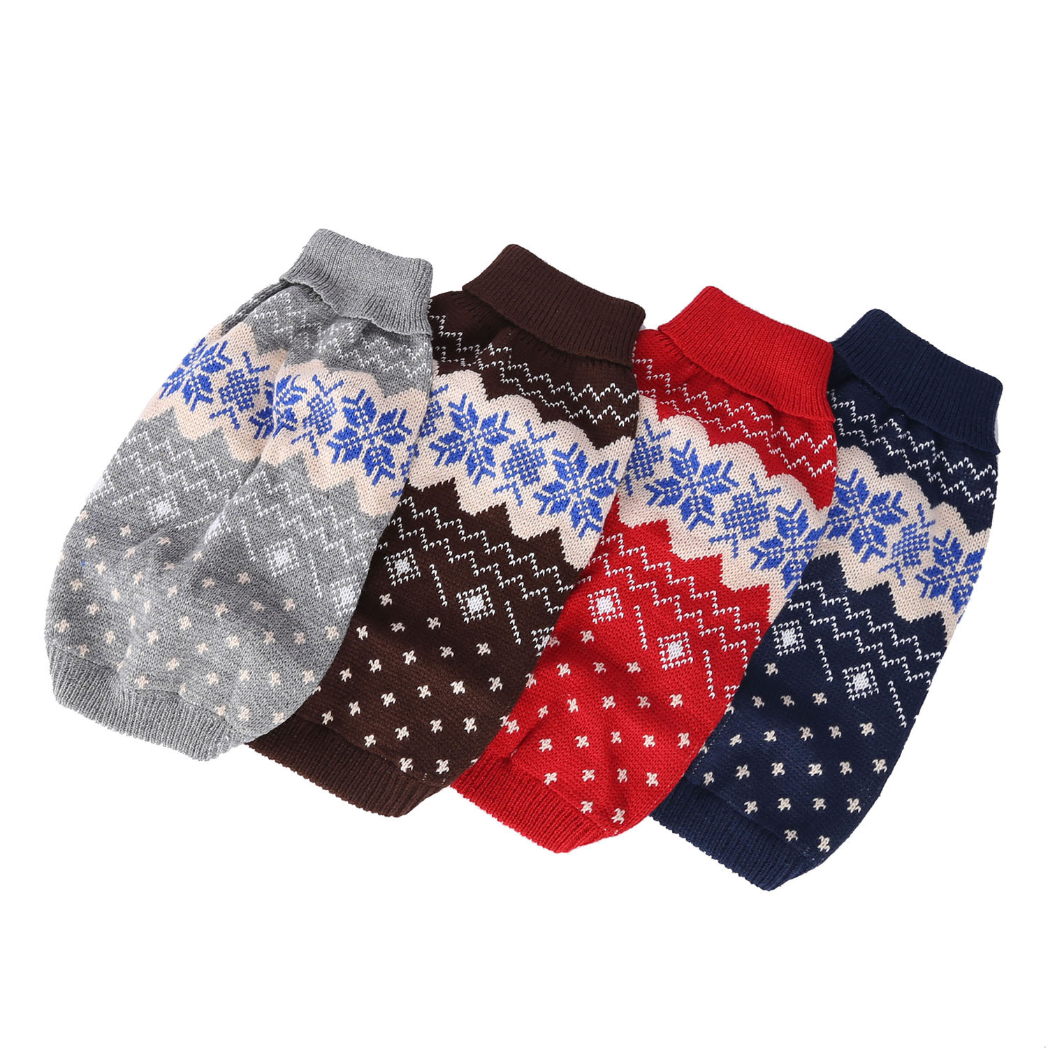 犬服 雪の結晶柄タートルネックニットトレーナー