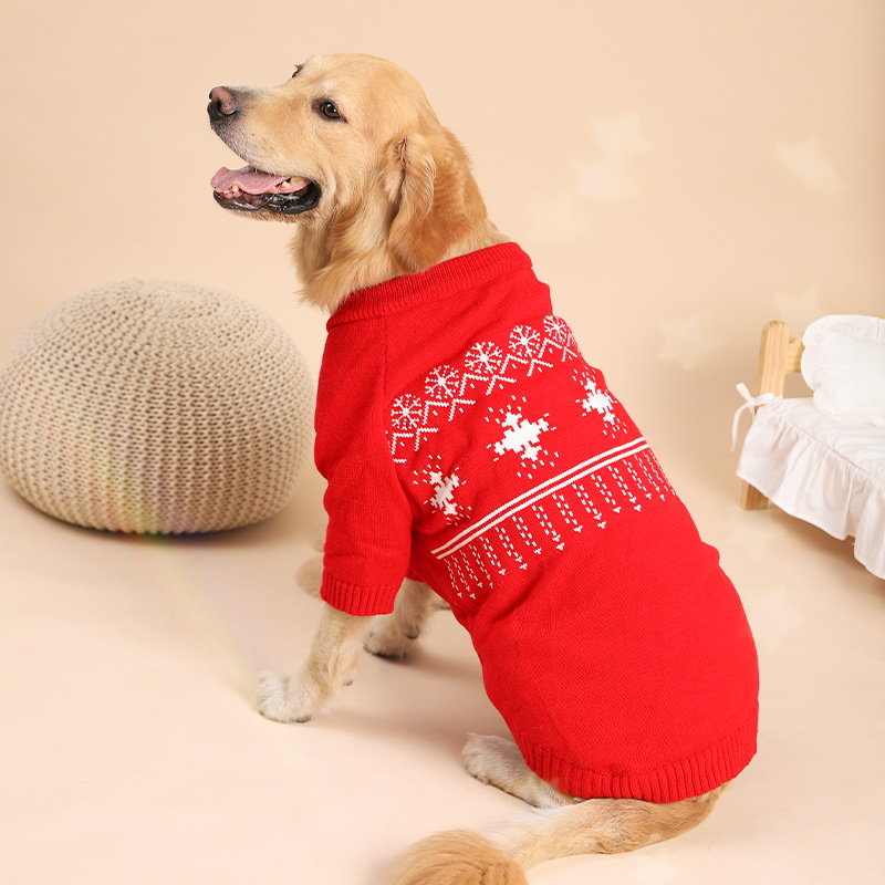 犬服 雪柄編み込み冬季暖房大型犬用ニットセーター