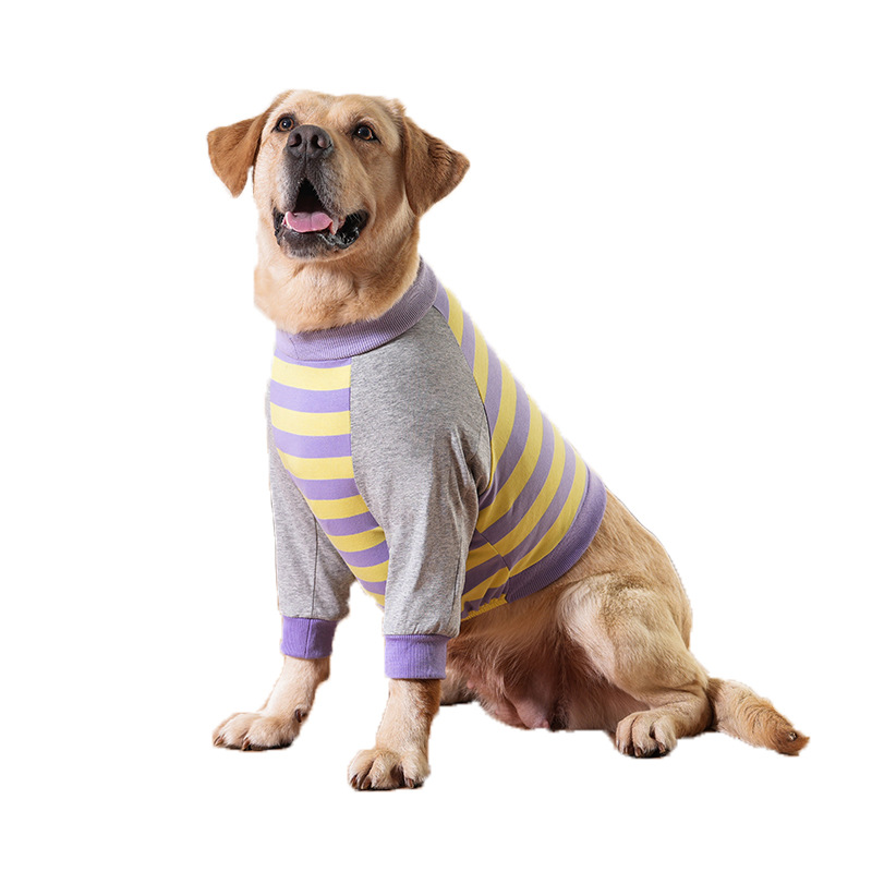 犬服 袖ボーダー柄裏起毛あったか長袖トレーナー