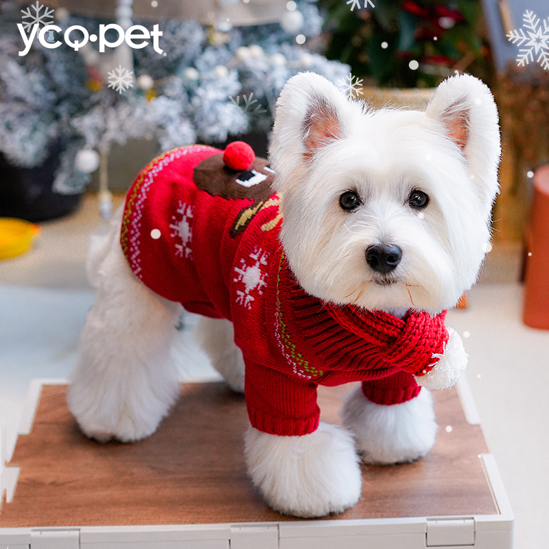 犬服 トナカイ刺繍入り冬のニットセーター