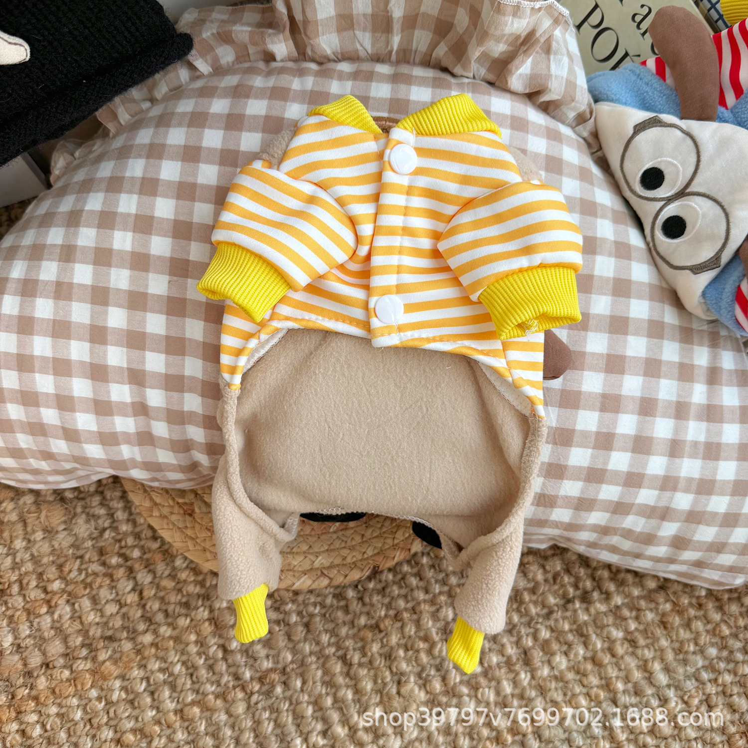 犬服 眼鏡わんちゃんアップリケもこもこつなぎ