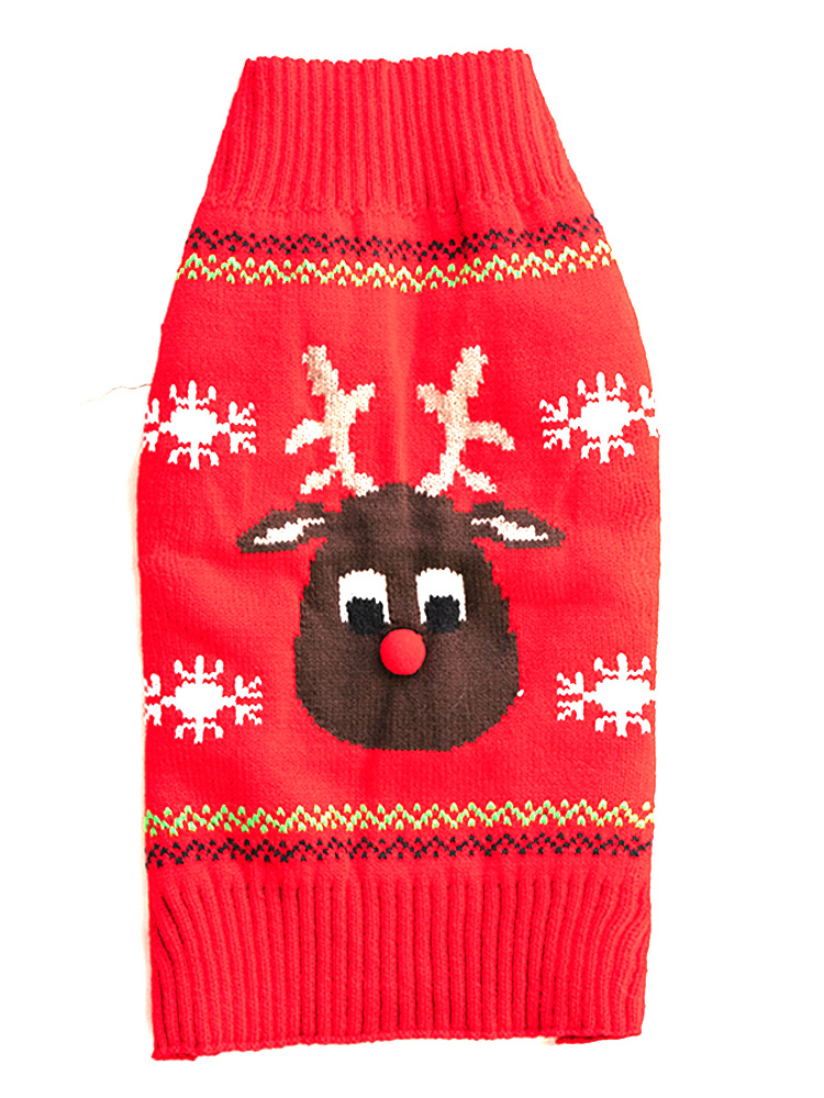 犬服 雪の結晶と駿鹿の顔柄冬季暖かニット犬服