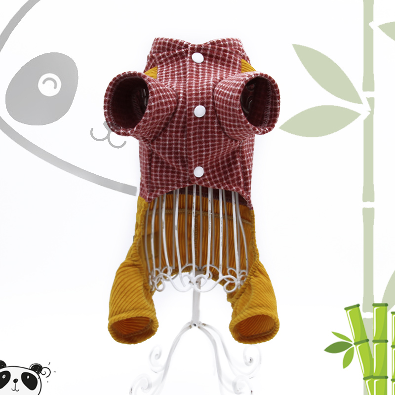 犬服 ぱんだ刺繍のコーデュロイ切替つなぎ