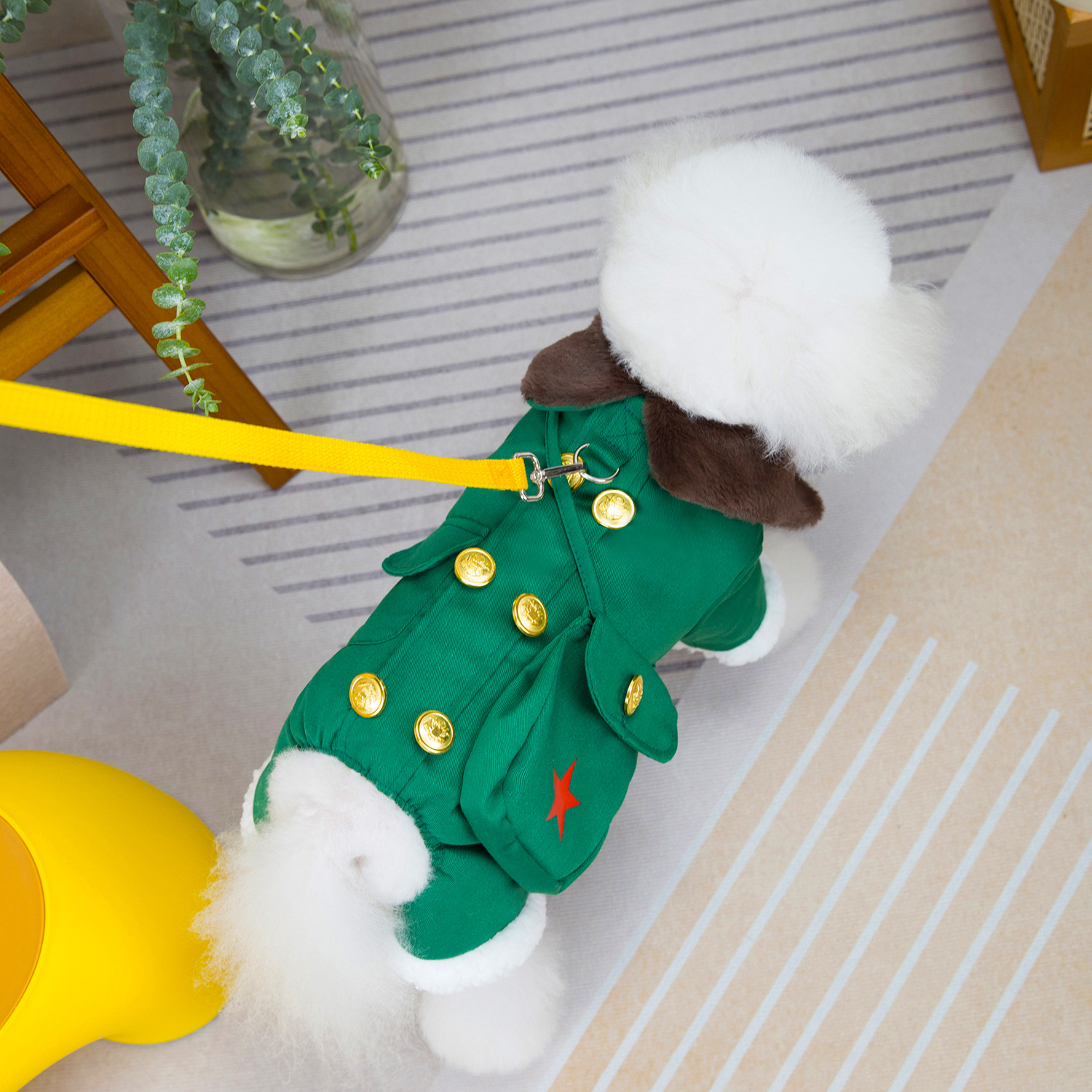 犬服 星刺繍入りダブルボタン襟付き四足犬服コート