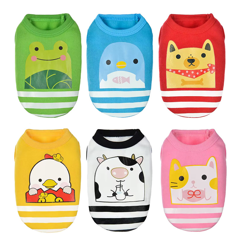 犬服 動物キャラクタープリント裾ボーダー犬用トレーナー