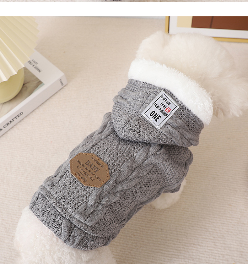 犬服 縄編み模様のもこもこボア襟ニットウェア