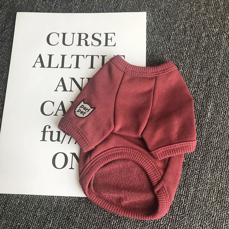 犬服 シンプルワンポイント刺繍入り長袖犬服ティーシャツ