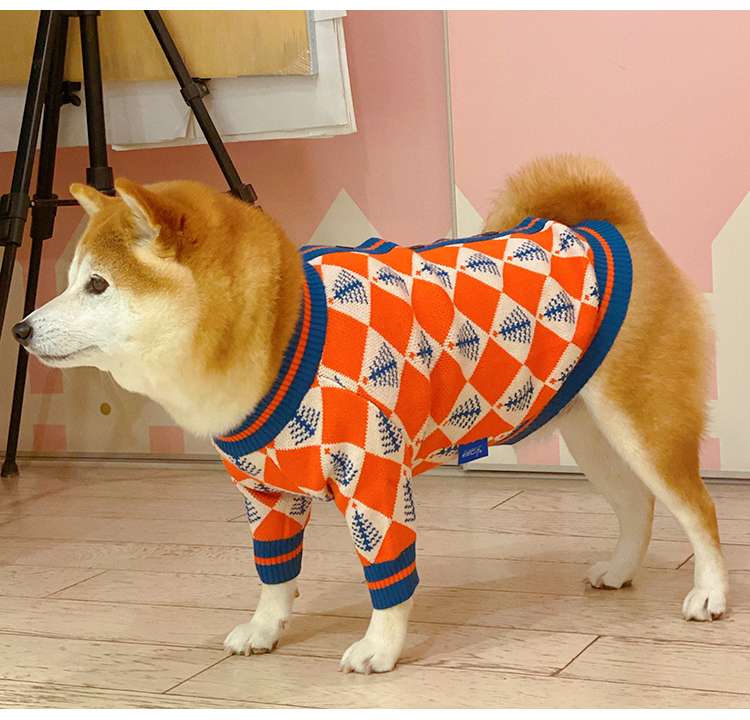 犬服 冬色菱形柄ニットセーター