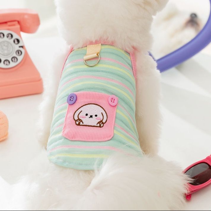 犬服 うさぎポケットストライプタンクトップ
